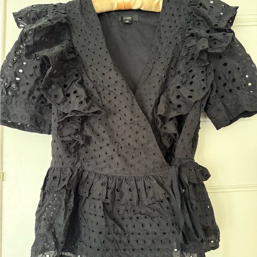 J. Crew Black Eyelet Ruffle Blouse